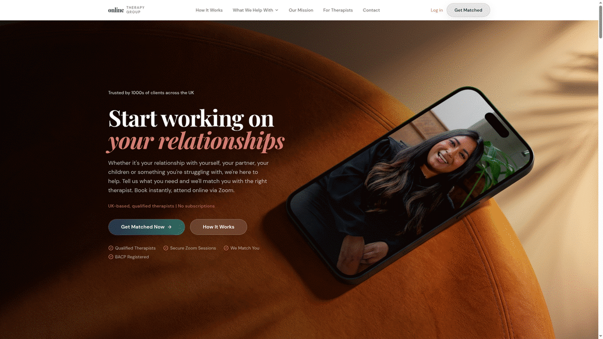 Online Therapy Group homepage, designed and built by Refrakt.