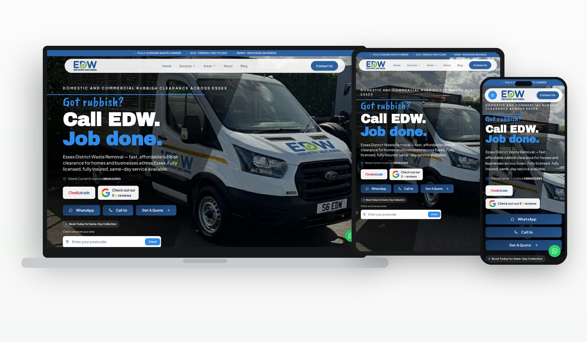 Essex District Waste website shown across laptop, tablet and mobile.
