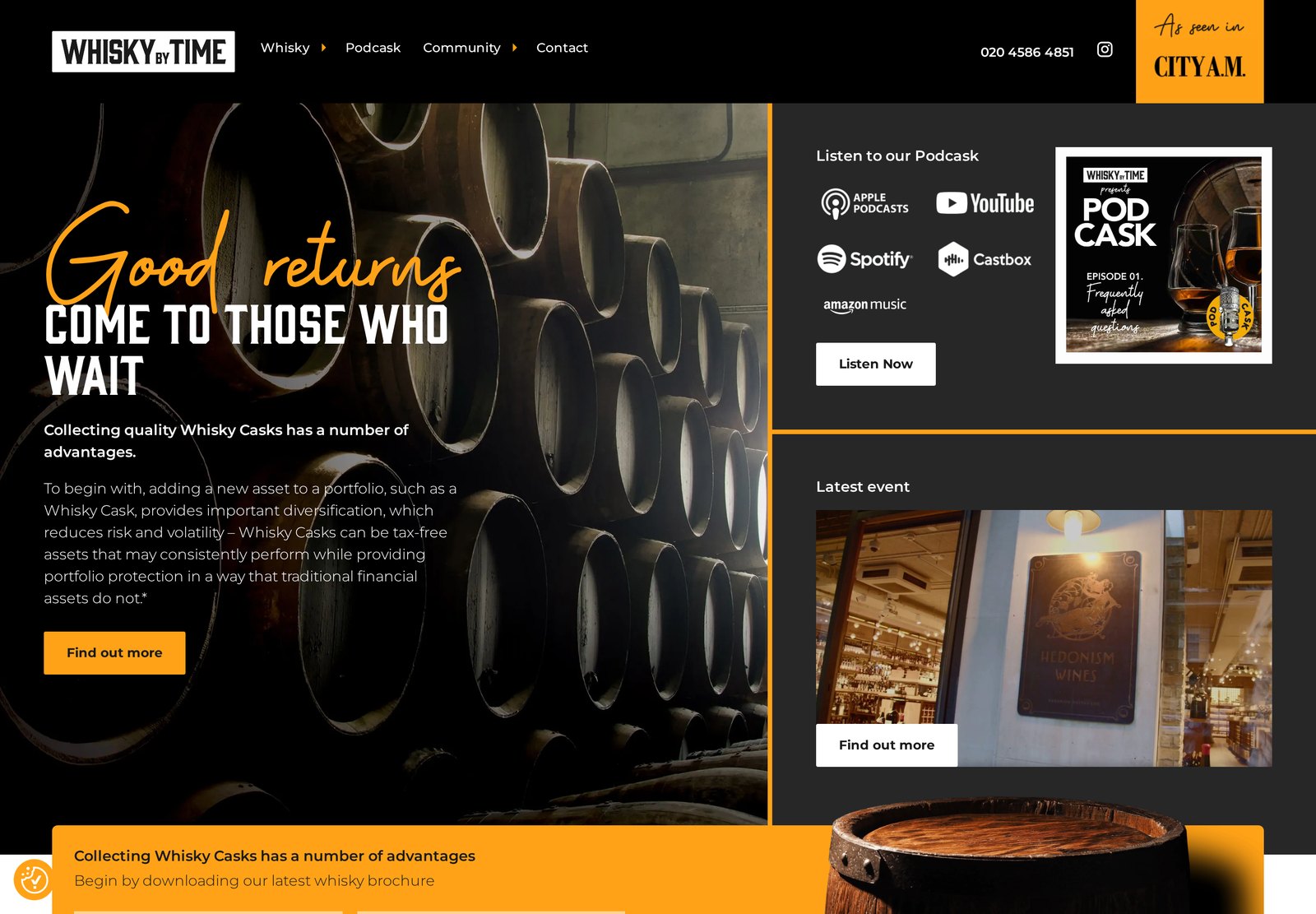 Whisky by Time homepage built by Refrakt Digital.