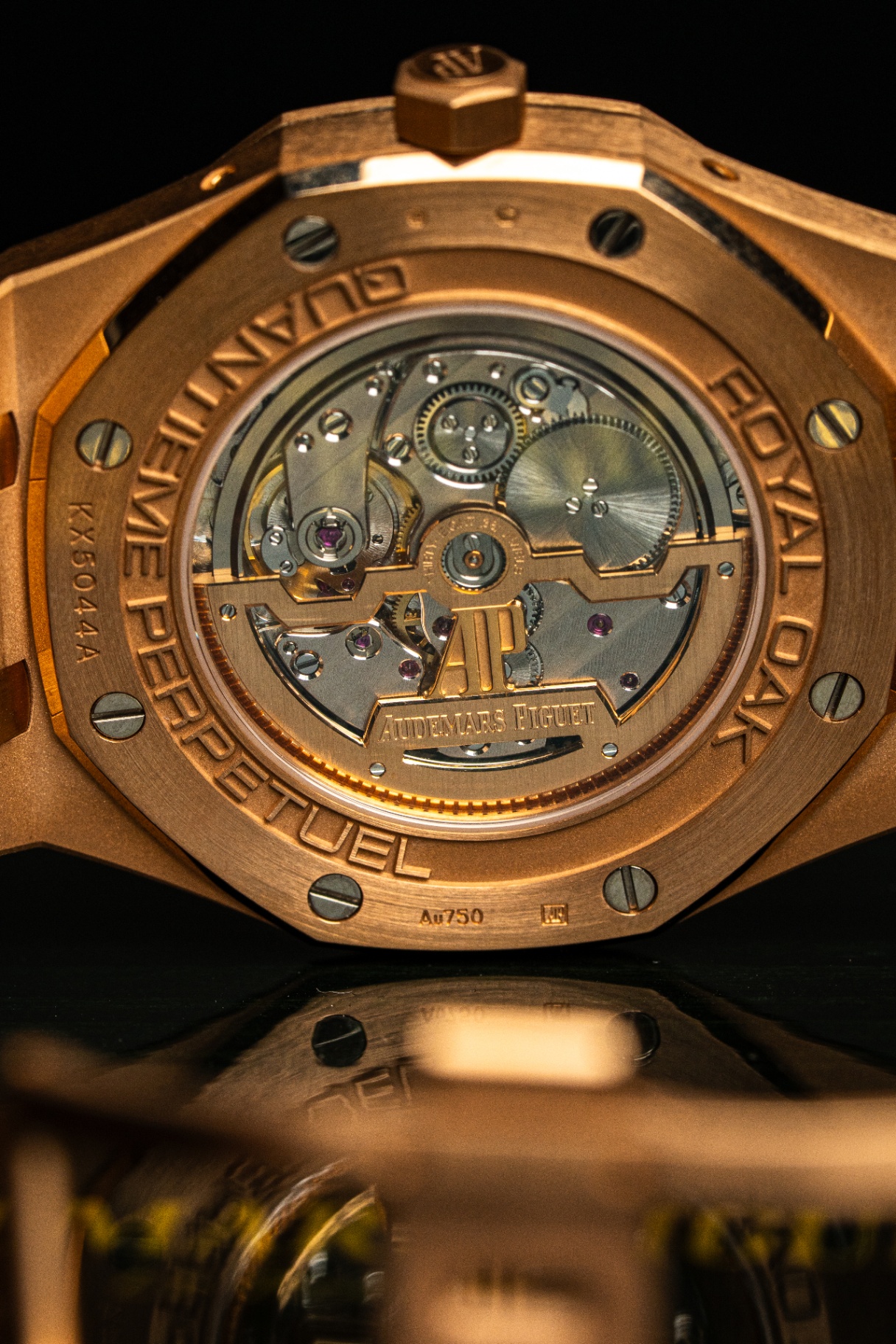 Audemars Piguet Royal Oak Perpetuel caseback, editorial photography.