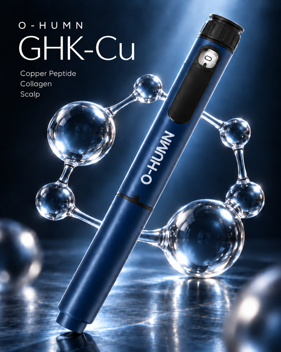 O-HUMN GHK-Cu advertising creative in blue.
