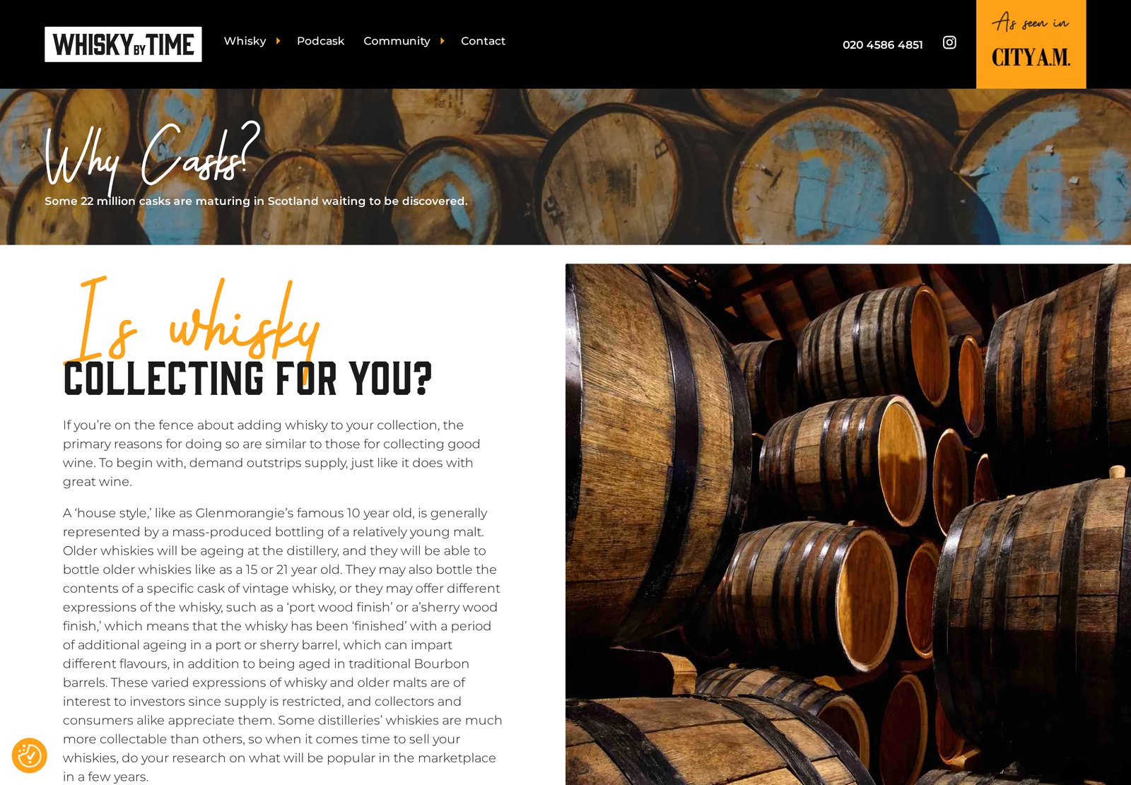 Whisky by Time 'Why Casks' editorial page built for readability and search.