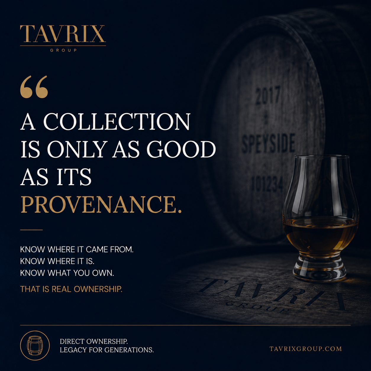 Tavrix Google display ad, 'A collection is only as good as its provenance.'