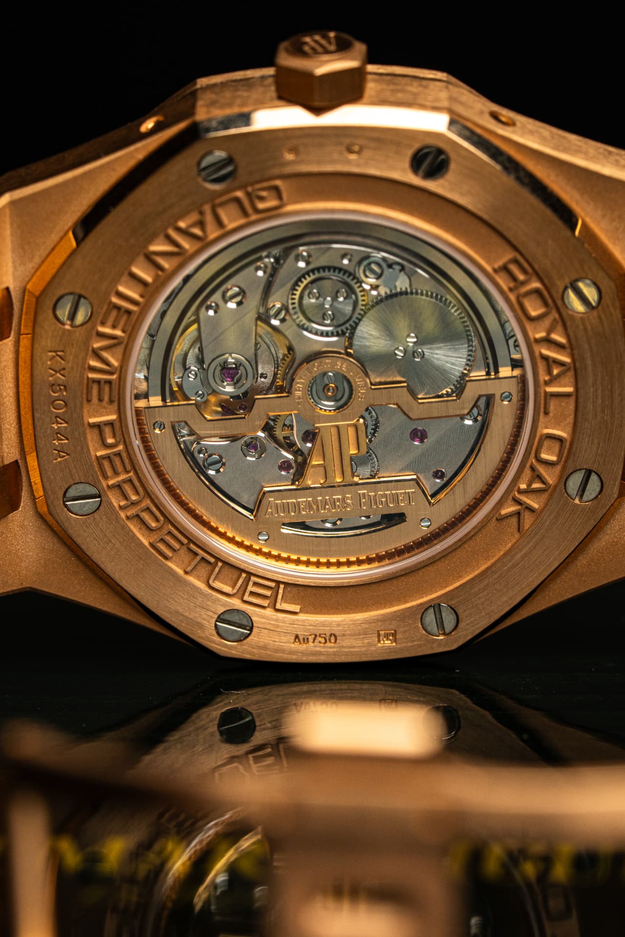 Audemars Piguet Royal Oak Perpetual Calendar rose gold caseback, Chrono Group.