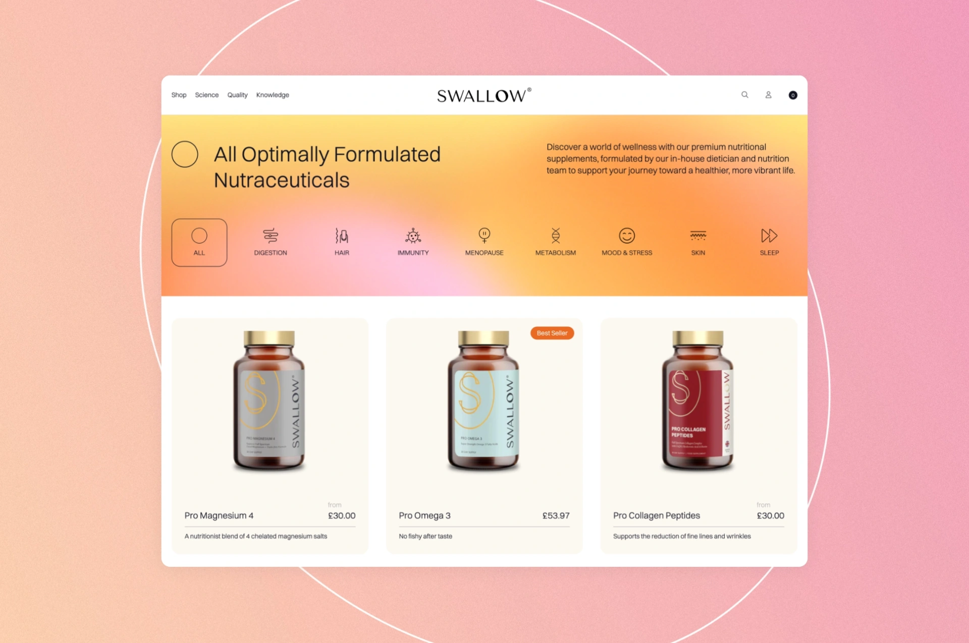 Ecommerce category page design with custom iconography