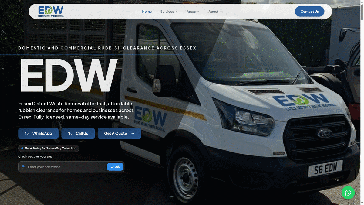 Essex District Waste Removals website on desktop.