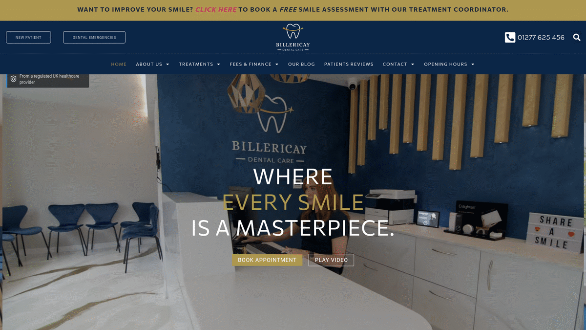 Billericay Dental Practice website built by Refrakt