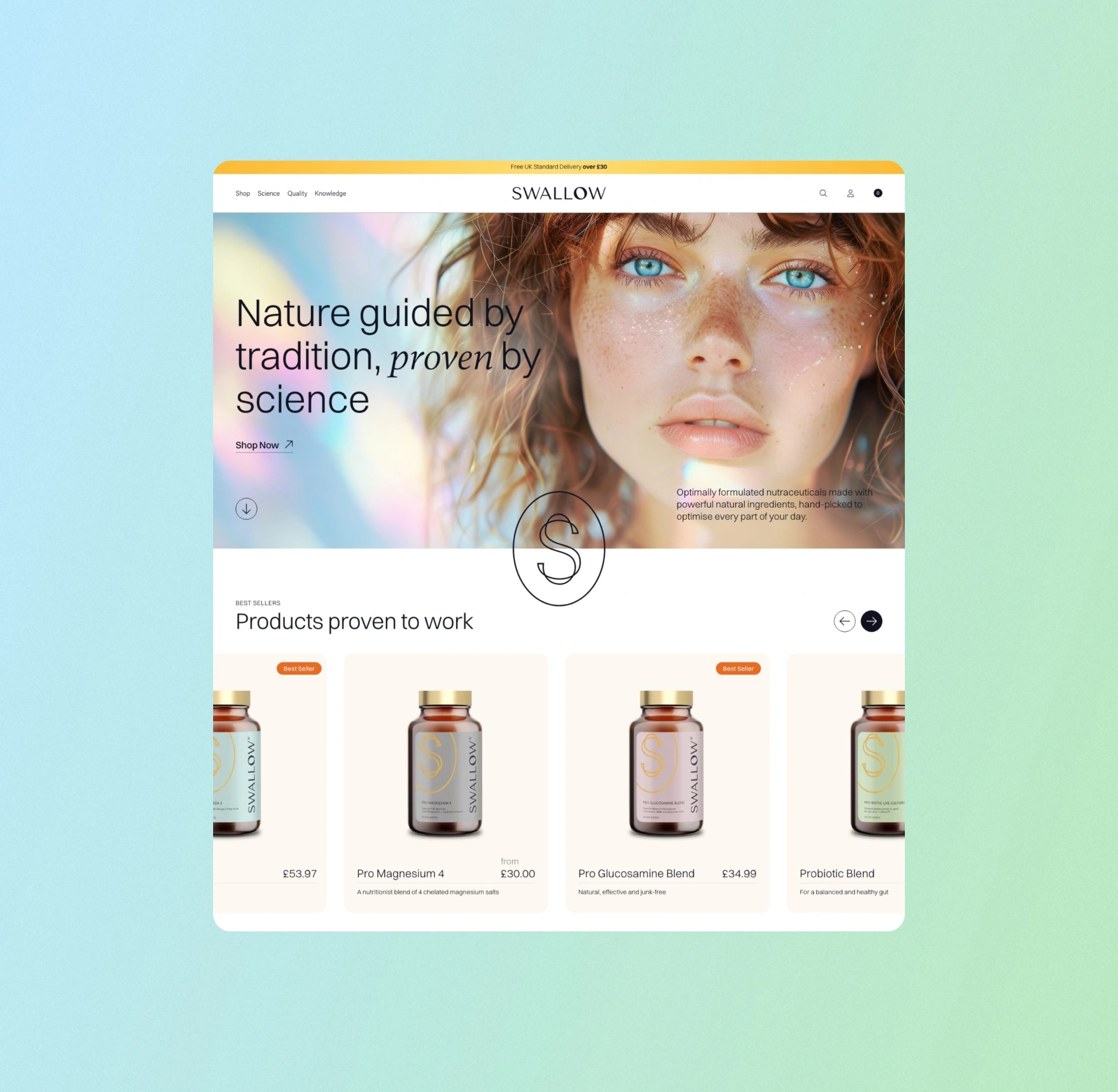 Premium nutraceutical website hero design built in Essex