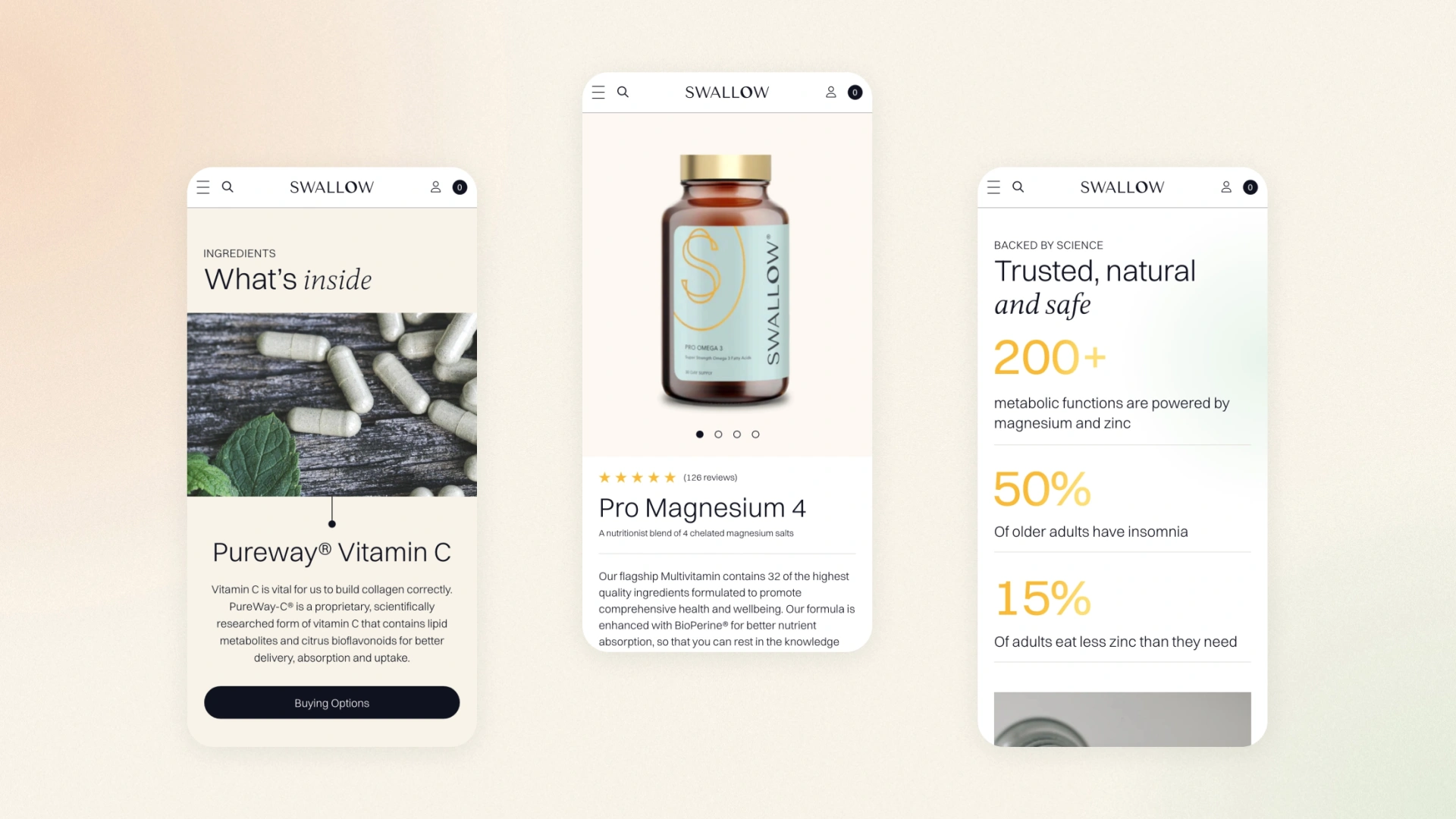 Mobile layouts for product detail, content and stats sections
